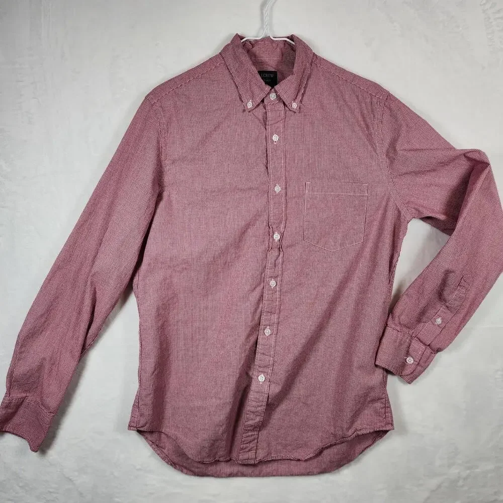 J Crew Red Checked Flex Long Sleeve Button Down Shirt Size Medium‎